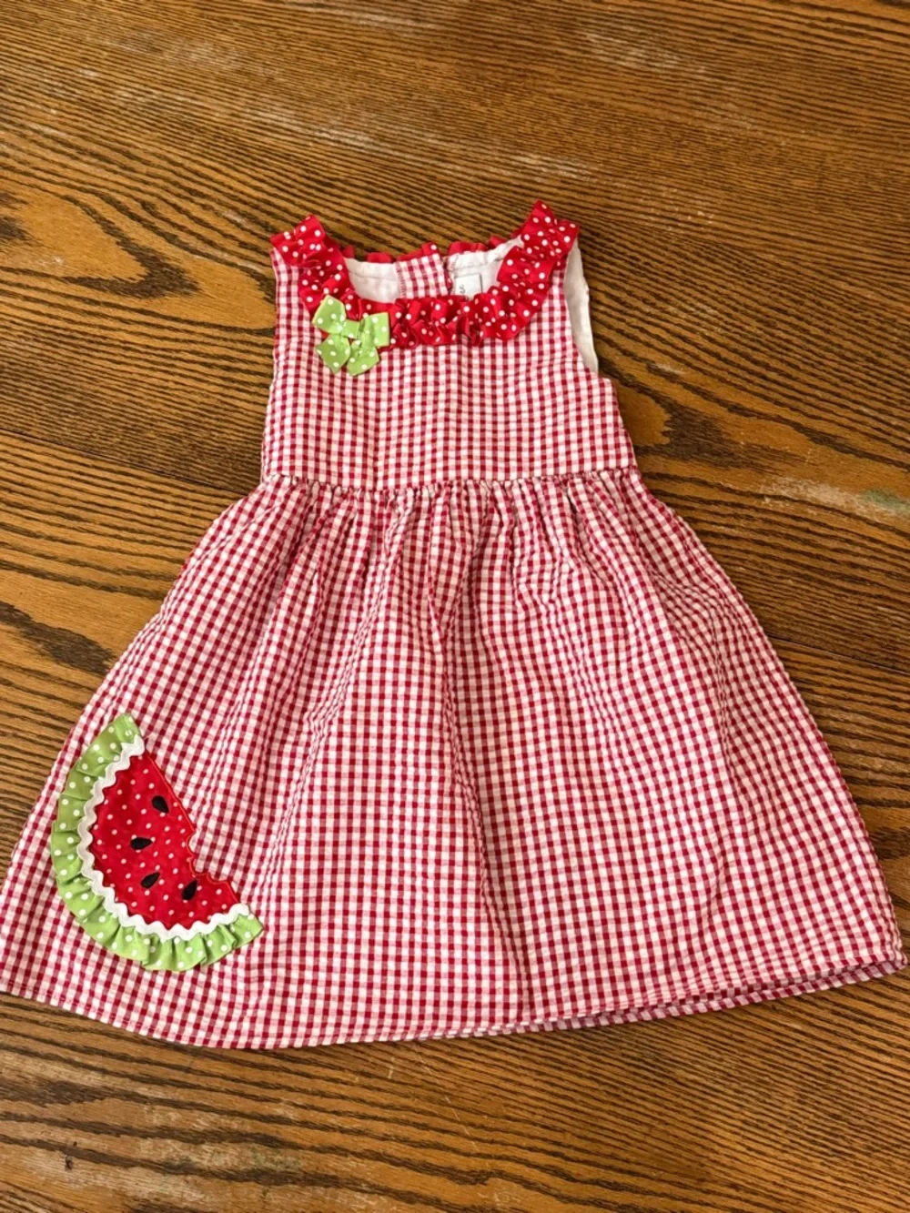 Emily Rose Toddler 4T Gingham Watermelon Appliqué Seersucker Dress Red White